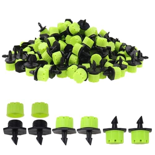 Nihfien 200 Pcs Adjustable Irrigation Drippers Sprinklers, Universal 1/4" Irrigation Micro Drip Emitters 8-Hole 360 Degree Watering Sprinkler for 4mm/7mm Garden Tube Watering System(Green)