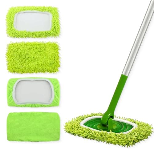 Wooyee Reusable Microfiber Mop Pads Washable Wet Pads Compatible with Swiffer Sweeper Refills Pads Head Replacement for Household Cleaning for Wet & Dry Sweeping Cloths Mop (4PCS)