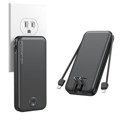 Portable Charger, 10000mAh PD20W Fast Charging Power Bank with Built-in Cables & Wall Plug, USB C Battery Phone Charger for iPhone