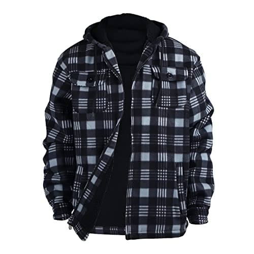 LeeHanTon Flannel Jackets for Men Sherpa Lined Fleece Plaid Warm Heavyweight Zip Up Hoodie Charcoal 2XL