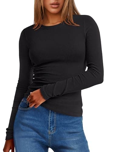 ANRABESS Womens Long Sleeve Thermal Shirts Fleece Tops Basic Tee Black