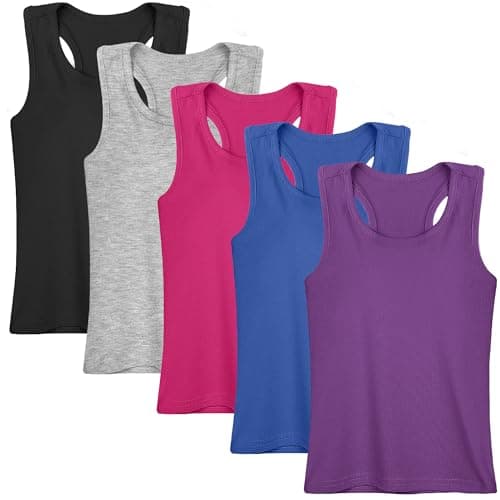 5 Pack Girls Racerback Tank Tops Cotton Sleeveless Undershirts 2T-16Y