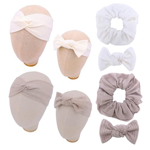 Sugarmelon Mommy and Me Headband Set Mother Baby Matching Turban Headbands for Toddler Baby Girls Women Scrunchies Hair Bow Hairbands (Oat/White)