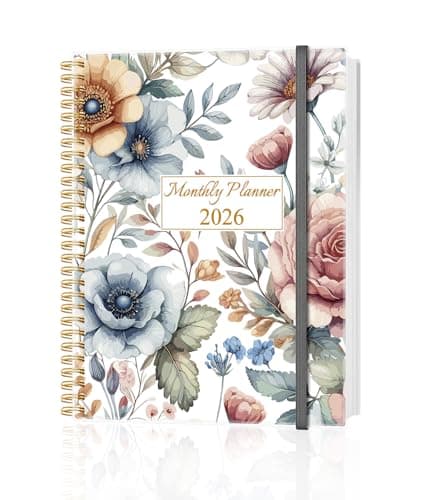 Monthly Planner 2026 - Monthly Calendar from January 2026 to December 2026, 2026 Planner with Inner Pocket, Elastic Band, 8.5" x 11", Color Large Flower