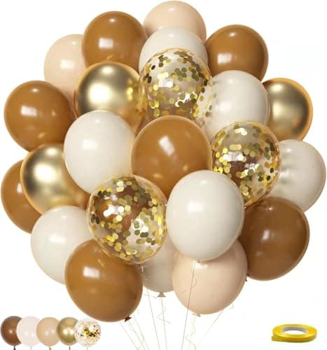 LAOREI Brown and Gold Balloons, 12 Inch Light Sand White Confetti Balloons for Neutral Bridal Shower, Birthday, Baby Shower Party Decorations