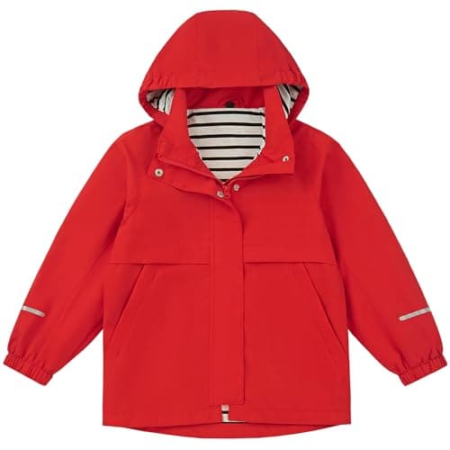 EIGIOO Boys Girls Waterproof Hooded Jackets Lightweight Soft Lining Kids Windbreaker Rain Coats 8-9 Years Red