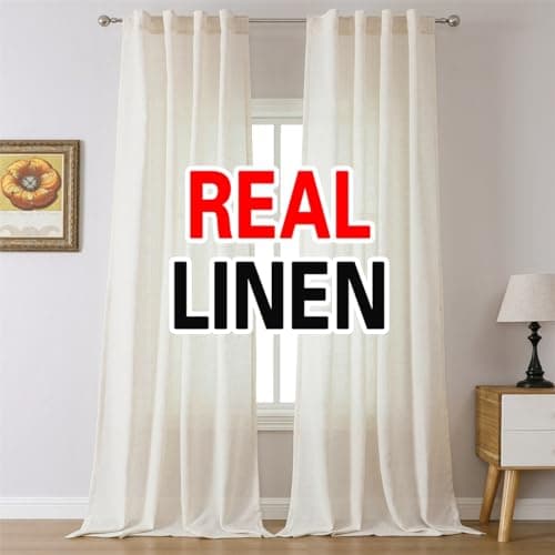 MIUCO Linen Curtains, 95 Inches Long for Bedroom & Living Room, Light Filtering, Modern Neutral Decor, Farmhouse Drapes, Rod Pocket & Back Tab, 2 Panels 2 Tiebacks, 36 Inches Wide Natural