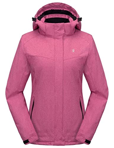 Little Donkey Andy Women's Waterproof Hiking Skiing Jacket with Removable Hood, Fleece Lined Winter Warm Rain Coat Rose M