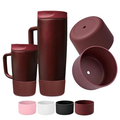 2PCS Silicone Boot for Black Cherry Owala SmoothSip Slider 12oz & 24oz, Black Cherry Anti-Slip Protective Sleeve(Black Cherry,with Handle)