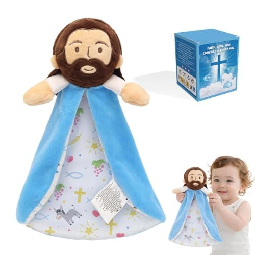 Yelakey Security Blanket, Baby Lovey with Soft Minky Velour, Baptism for Boys and Girls, 13.8 Inch Jesus Stuffed Snuggle Toy, Newborn Essentials Birthday