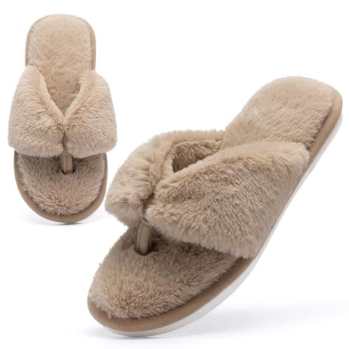 MAXTOP Fluffy House Slippers for Women Open Toe Cute Memory Foam Flip Flop Slippers Indoor Outdoor Soft Slides Shoes