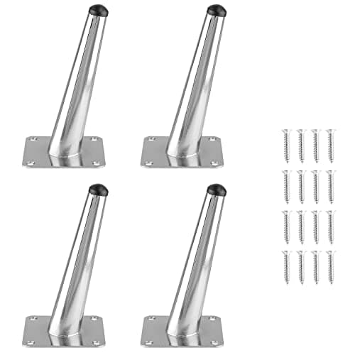Seimneire 4pcs 6 Inch Furniture Legs, Oblique Conical Metal Legs Chrome Mid-Century Style Furniture Feet for Sofa Cabinet Table Chair Cupboard Couch Ottoman Home DIY Projects (Silver)
