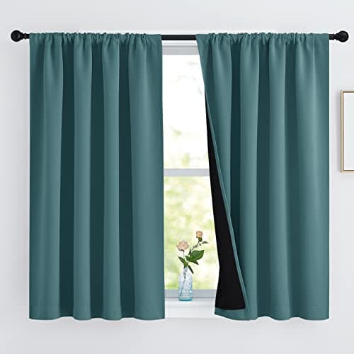 NICETOWN 100% Blackout Curtains with Black Liners, Thermal Insulated 2-Layer Lined Drapes, Room Warming Small Window Draperies for Dining Room (Sea Teal, 2 Panels, 52 inches W by 54 inches L)