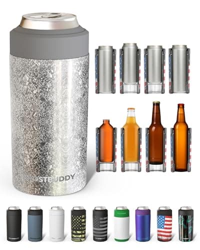 Frost Buddy Universal Can Cooler - Fits all - Stainless Steel Can Cooler for 12 oz & 16 oz Regular or Slim Cans & Bottles - Stainless Steel (Silver Sleigh)