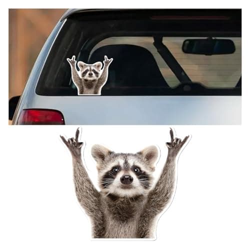 Funny Rocking Raccoon Sticker Decal - Cute Car Window Decal Waterproof Vinyl Sticker, 5.11×4.42 Inch Raccoon Pattern Car Laptop Wall Window Bumper Sticker (1PC)