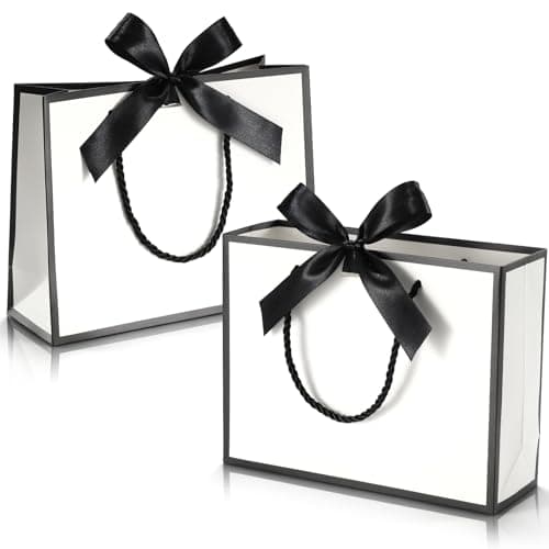 DOYIDE 2 Pack Thank You Gift Bags with Handles, 9x7x3.1in Paper Gift Bags with Bow Ribbon, White Party Favor Bags for Any Birthday Wedding Baby Shower Bridesmaid Party Medium Gift Wrap Bags