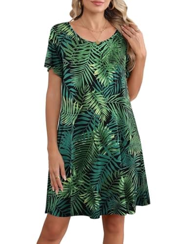 BELAROI Plus Size Hawaiian Dress for Women Summer T Shirt Dresses Flowy Short Sleeve Pockets Casual Swing Tunic(3X,Flower81)