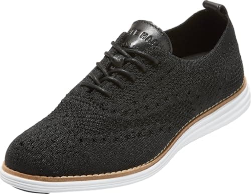 Cole Haan womens Originalgrand Stitchlite Wingtip Oxford Flat, Black Knit/Optic White, 9 US