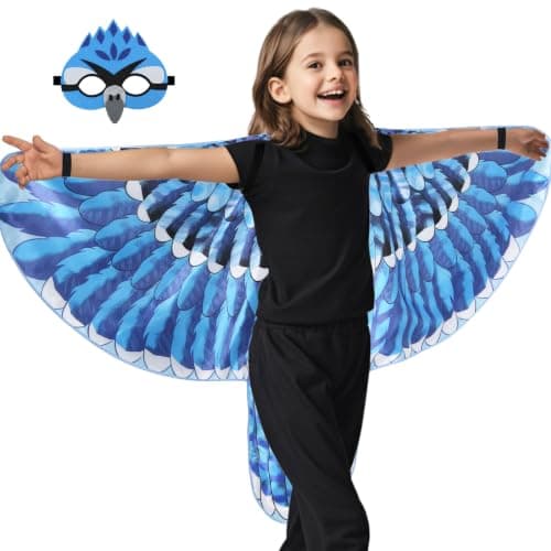 D.Q.Z Double-Sided Bird Costume Owl Eagle Wings and Mask for Kids (Blue)