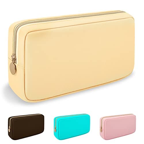 Nylon Small Makeup Bag Cosmetic Zipper Pouch for Purse, Preppy Makeup Bag Compact Make up Pouch Toiletry Bag, Waterproof Zipper Purse Travel Coin Pouch Storage Bag for Women Girls Teens(Beige)