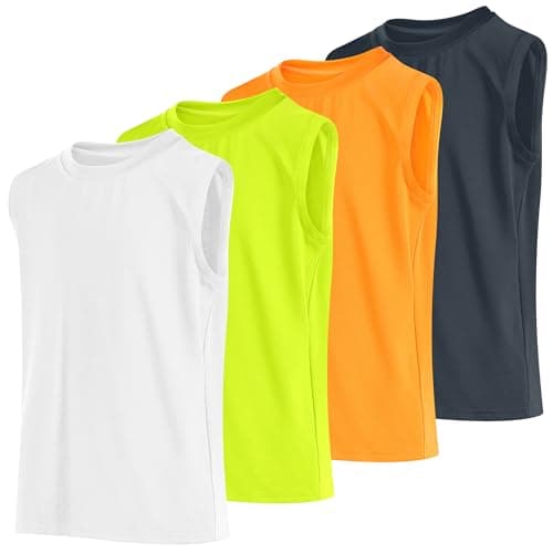 Cooraby 4 Pack Boys Sleeveless Workout Tank Top Dry-Fit Active Athletic Performance Undershirt Cool Training Running Shirts