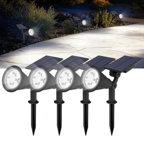 T-SUN Solar Spotlights Outdoor, 4 LED IP65 Waterproof Solar Landscape Spotlights, Dusk to Dawn Solar Lights for Trees, Yard, Garden, Pathway, Patio, Pool Area (White-4 Pack)