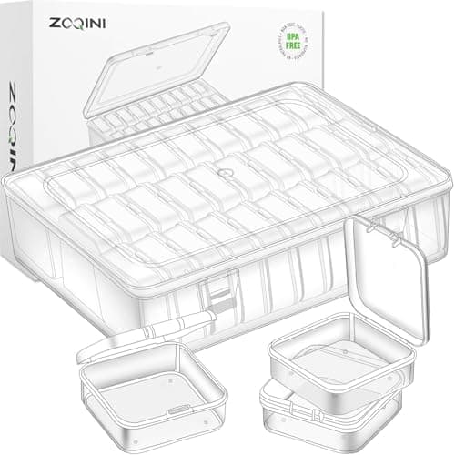 ZOQINI Bead Organizer and Storage Box, 30Pcs Small Clear Plastic Storage Containers 1 Large Craft Organizer Box 1 Sheet Label Sticker, Mini Storage Box for Jewelry Making Diamonds Arts Screws Seeds