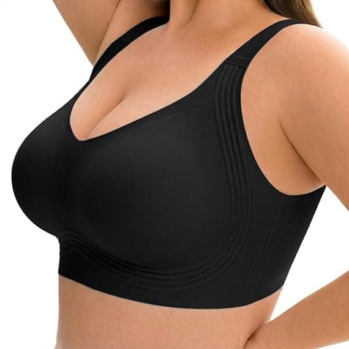 obind Wireless Jelly Bras for Women Supportive Push Up Bra Full Coverage No Underwire Seamless Plus Size Comfort Everyday Older T-Shirt Bralette Black