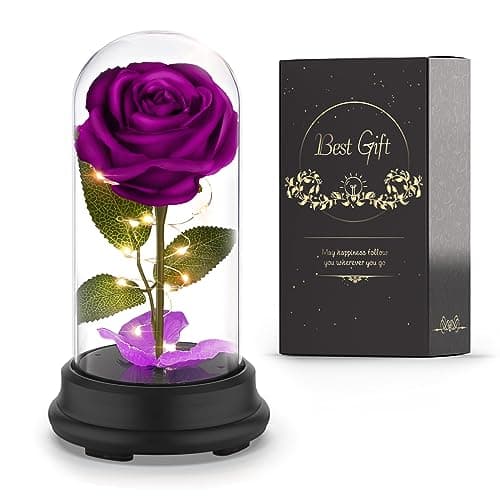Deluxsa Valentine Gift for Women,Birthday Gift for her,Rose Artificial Flowers in A Dome,Unique Gift for Valentine,Wedding,Mother Day,Anniversary (Purple)