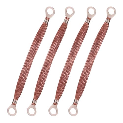 ZIMISI Universal Automotive Ground Straps, 12" x 0.5" Grounding Strap with Ring Terminals, Flat Braided Copper Car Engine Ground Strap, Vehicle Ground Wire Kit for Most Cars (4PCS)