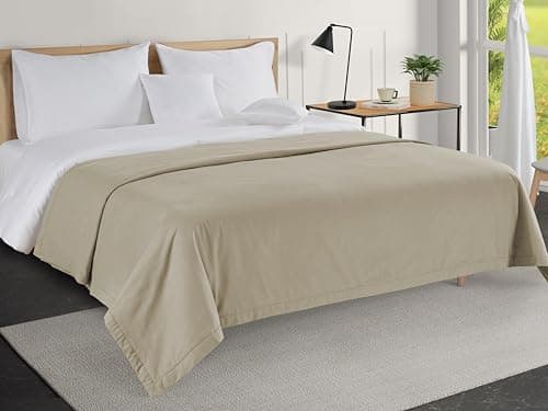 LANE LINEN Cotton Twin Size Blanket - Lightweight, Soft, Comfortable Large Blanket with Cooling and Breathable Design for Guest Room, Camping, and Outdoor Travel - Taupe