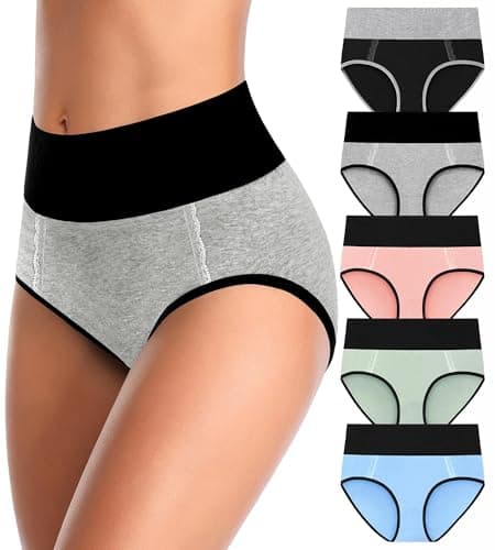 MISSWHO Cotton High Waisted Womens Underwear Tummy Control Postpartum Panties Full Coverage C Section Ladies Briefs 5 Pack Large