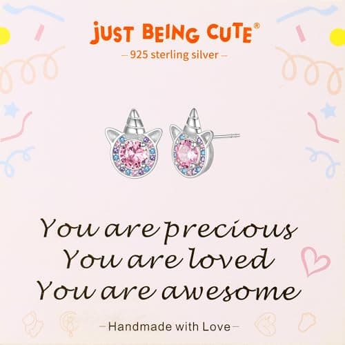 Pink Stud Earrings 925 Sterling Silver Unicorn October Birthstone Earrings