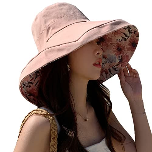 HUAMULAN Wide Brim Women Summer Sun Hat Reversible Floral Beach Bucket