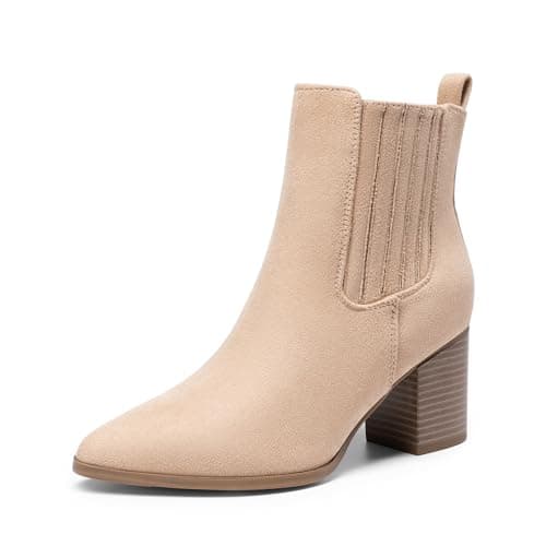 DREAM PAIRS Women's Ankle Boots Pointed Toe Chunky Block Heel Ankle Bootie Fall Short Booties Shoes,Size 7.5,Sand,DWUMAB2535