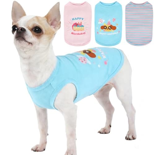 3 Pack Birthday Dog Shirts for Small Dogs,Print T-Shirt,Lightweight Sleeveless Vest,Soft Breathable & Lightweight for Daily Wear,Festival Party Funny Outfits (Pink & Blue,S)