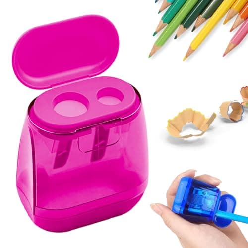 4 Pcs Pencil Sharpeners with Lid, 2026 Upgrade Dual Hole Sharpener, Colored Handheld Sharpener Suitable for Kids Adults Students School Class Home Office (Pink)