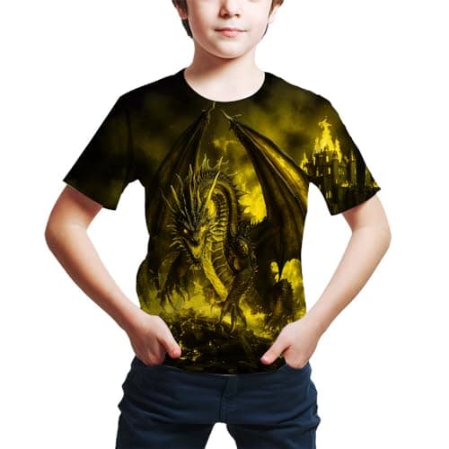 FiveEarl Kids Print 3D Dragon Tees Shirts for Youth Boys Girls 4-14 Years (US, Age, 8 Years, Dra-04)