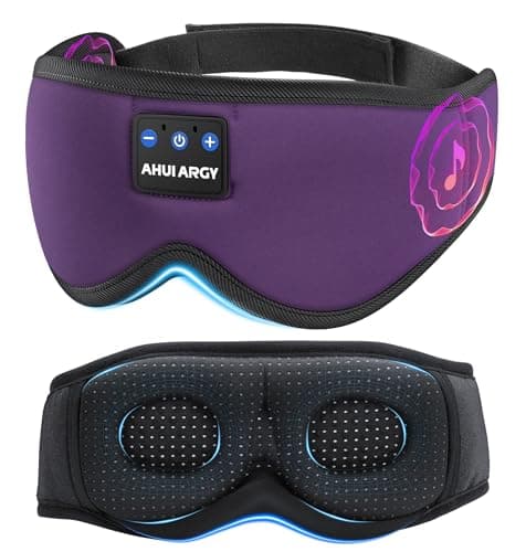 AHUIARGY Ice Silk Sleep Mask with Headphones, Sleep Headphones for Side Sleeper with 3D Cups, Bluetooth 5.4 Sleeping Eye Mask, Total Blackout Sleeping Headphones for Women Men(Purple)