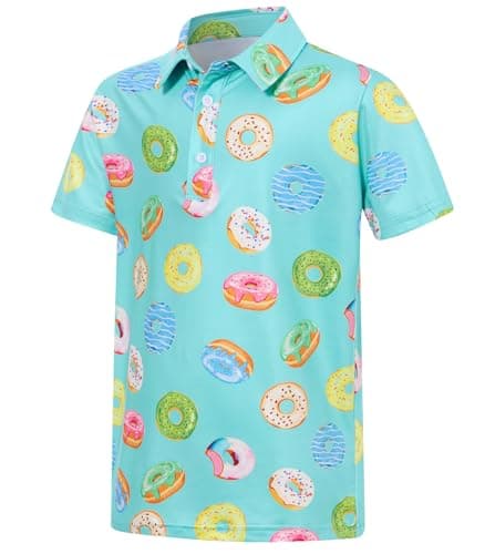 Cuddomper Boys Polo Shirt Size 13-14 Colorful Dount Short Sleeve Golf Shirts Mint Green Performance Dry Fit Tops for Active Casual