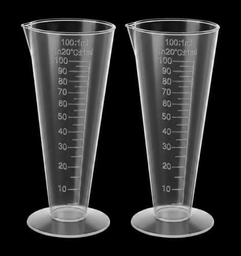2 Pack 100ml Measuring Cup, Clear Plastic Cone Round Base