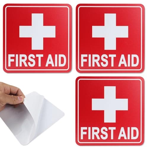 3 Pcs Plastic First Aid Kit Signs Sticker Medical Red Cross Decals Patch for First Aid Box, Emergency Kits, Ambulance, Store, Office or Business, Self-Adhesive, Water Resistant (5.5"x5.5")