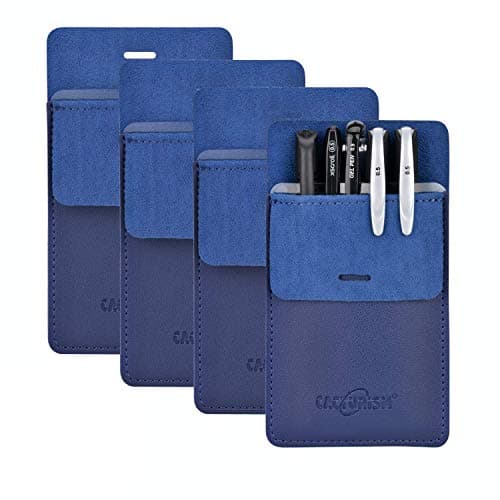 Cacturism Pocket Protector, 4 Pack Premium PU Leather Men Women Pen Holder Pouch Pocket Organizer For Shirts, Lab Coats, Pants - Multi-Purpose-Holds Pens, Pointers, Pencils, Ruler, Tools (Blue 4 Pcs)