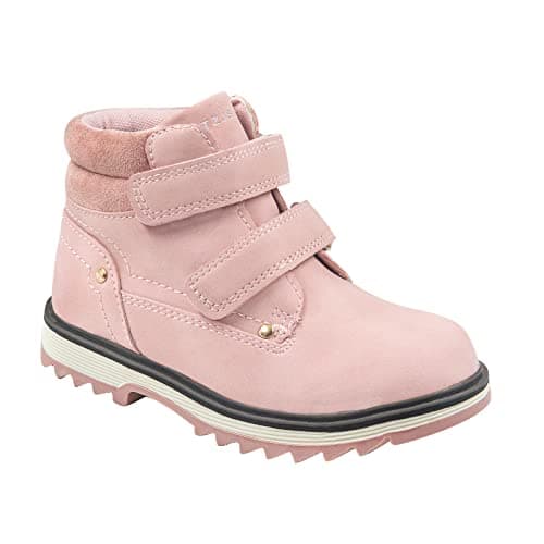TZJS Kids' Hiking Work Boots for Boys Girls, Waterproof Outdoor Ankle Boots with Hook and Loop (Pink, numeric_6_point_5)