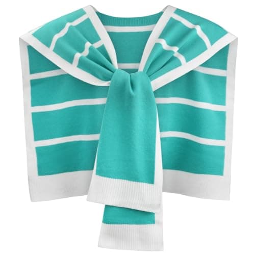 WaJuemy Sweater Shawl Wraps for Women Fashion Knitted Shoulder Shawls Ponchos Travel Casual Sweaters Scarf Cape Wraps with Sleeves Lightweight Wrap (12 Lakegreen/White Stripe)