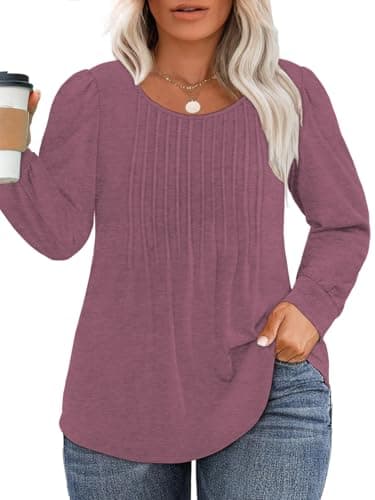 Plus Size Long Sleeve Shirts for Women Fashion Flowy Pleated Blouse 3XL