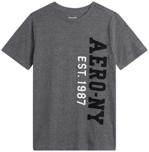 AEROPOSTALE Boys Graphic Tees - Crewneck Short Sleeve Boys Shirts Tops Pullover Youth Graphic Tees - Casual Kids Clothes, Size 10-12, Charcoal Heather