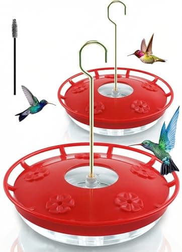 FEED GARDEN Hummingbird Feeders for Outdoors, 2 Pack 16oz Leak-Proof Disc Feeder with Built-in Ant Moat, 5 Feeding Ports, Wide Mouth Easy Clean, BPA-Free Plastic for Garden Patio Backyard