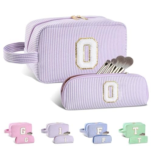 2PCS Initial Gifts for Women Travel Makeup Bag Toiletry Bag Set-Purple, O