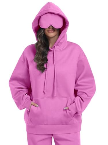 SeSe Code Travel Hoodie with Eye Mask Sleep Unisex Oversized Pullover Sweatshirt for Airplane, Bus & Road Trip Naps Fleece Couples Hoodies with Pocket Pink XXL